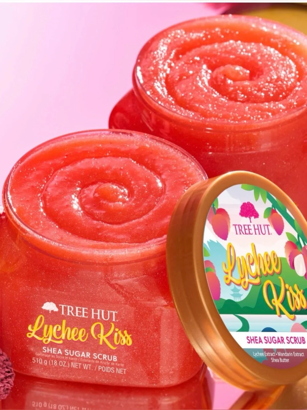 New Tree Hut Lychee Kiss Shea Butter Sugar Body Scrub, 18 oz